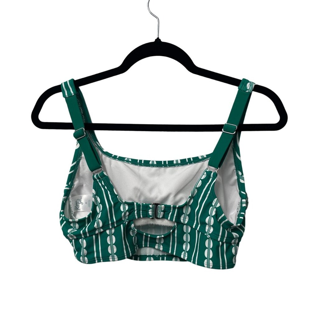 KONA SOL BIKINI TOP LONGLINE PULLOVER SQUARE NECK GLOBAL PRINT SWIM SUIT GREEN - Picture 4 of 5